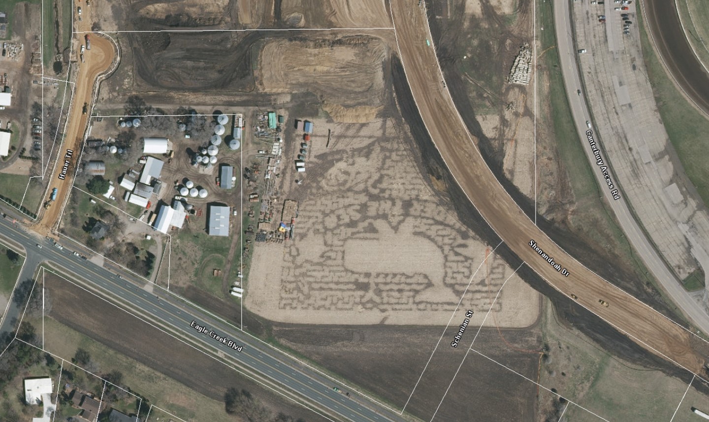 Aerial satellite photo of construction area