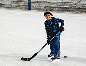 Boy on hockey skates