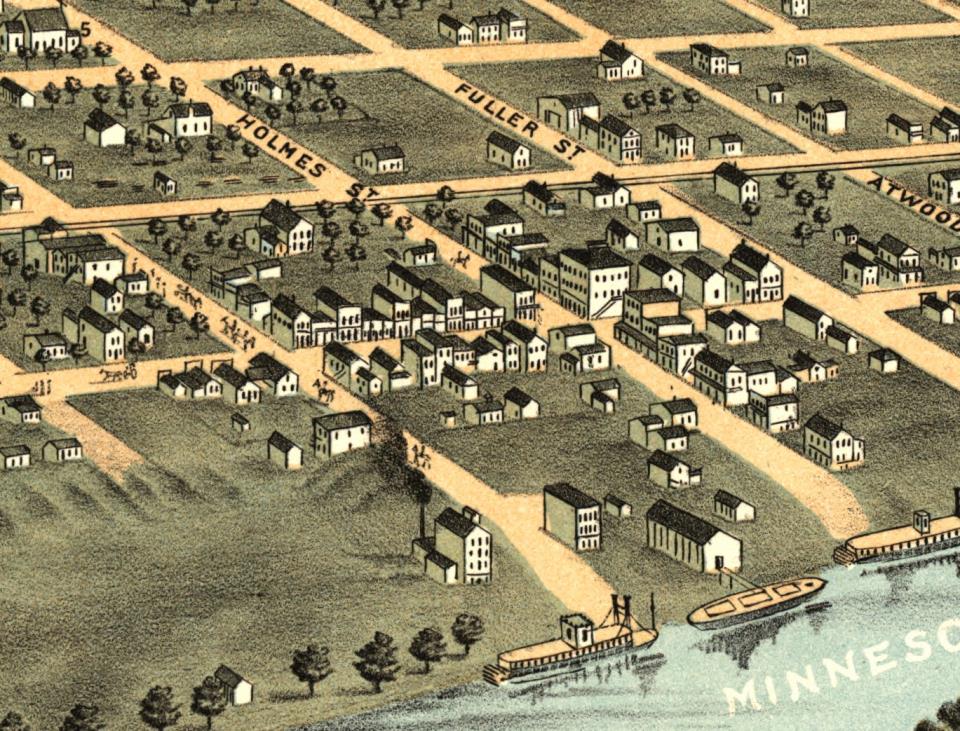 Drawing of Downtown Shakopee in 1869