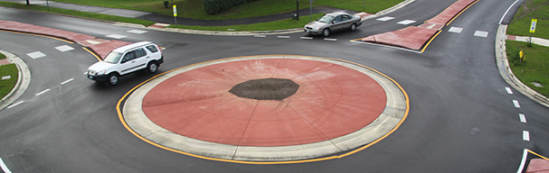 Cars driving through roundabout