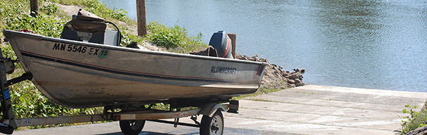 Boat ready to launch into lake