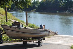 Boat being launched into water