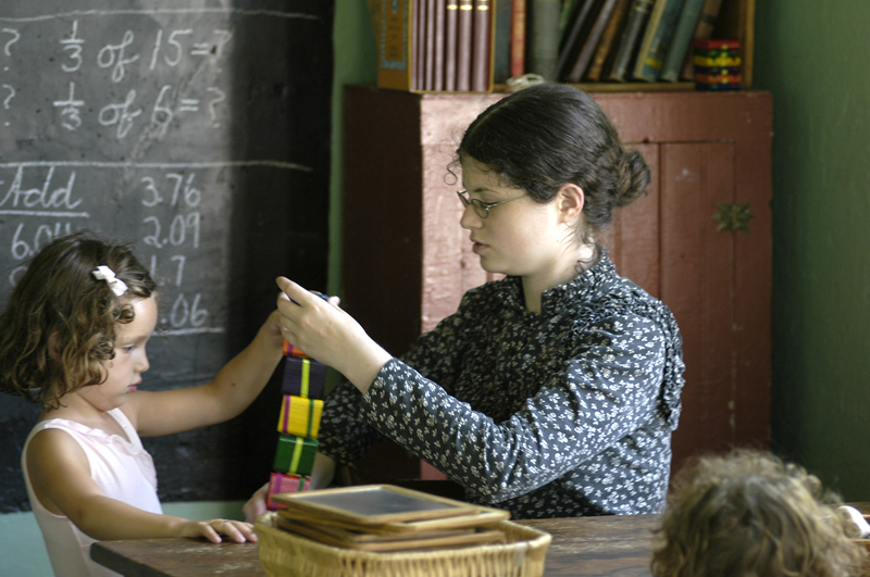 Teacher helping student